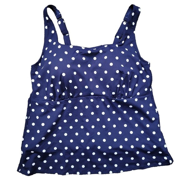 Lands' End Swim Top Navy 20W Square Neck Tankini Polka Dot 2X Underwire S719 - Picture 1 of 12